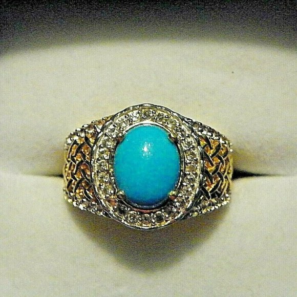 Sleeping Beauty Turquoise/White Topaz ring 2.8ctssz 7